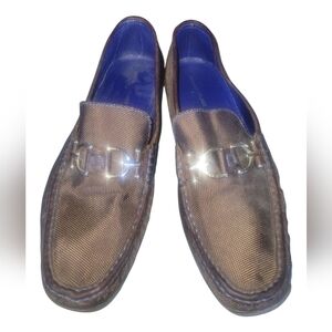 Donald J Pliner Men's Donnien Brown Horse-Bit Leather Nylon Loafers Sz 11/2 M